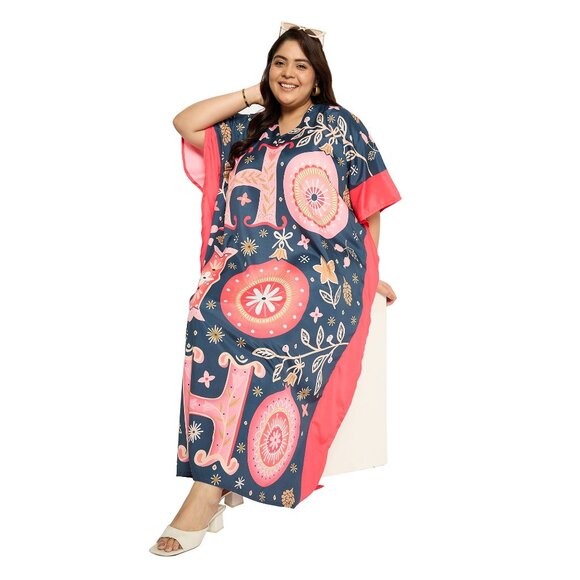 Gypsie Blu Ho Ho Ho Printed Kaftan Maxi Dress Christmas Party Kimono for Women - Picture 8 of 9